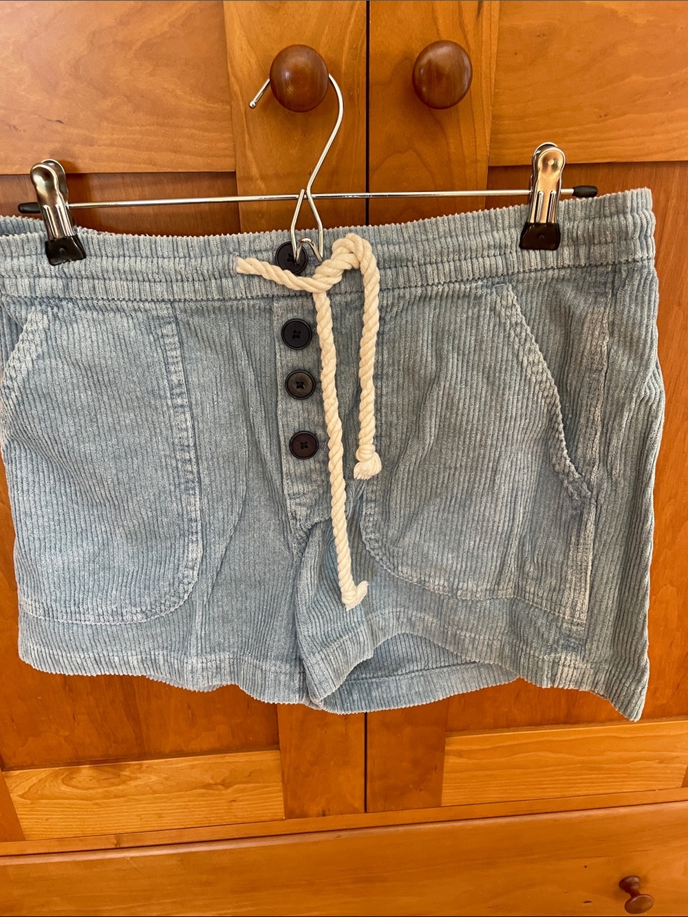 J. Crew Light Dusty Blue Corduroy High-Waist Drawstring Shorts. 3” length.